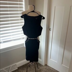 Aqua Black Halter Bodycon Dress Embellished Side Cutouts New Size 12
